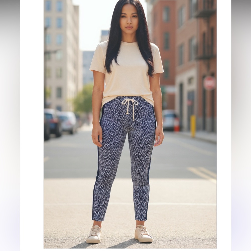 Splendid Black Patterned Jogger Pants Tuxedo Stri… - image 1